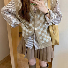 Karierte Pullunderweste mit Knopfleiste