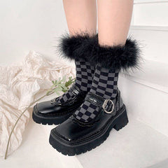 Karierte Pelzsocken