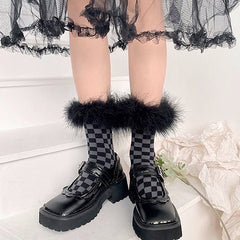 Karierte Pelzsocken