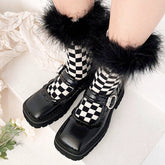Karierte Pelzsocken
