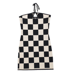 Conjunto de vestido y cárdigan de punto a cuadros