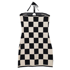 Conjunto de vestido y cárdigan de punto a cuadros