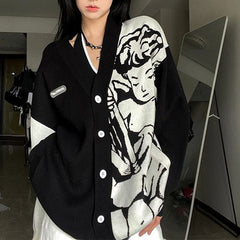 Ästhetischer, asymmetrischer Cardigan mit Cherub-Print