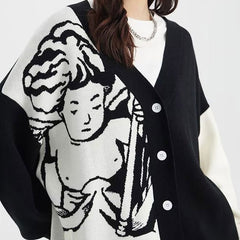 Ästhetischer, asymmetrischer Cardigan mit Cherub-Print