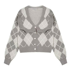 Coffee Time Argyle-Cardigan