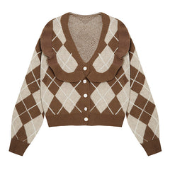 Coffee Time Argyle-Cardigan