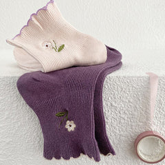Calcetines con bordado de flores de cabaña