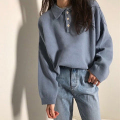 Cozy Days – Pullover mit Knopfleiste am Kragen