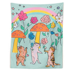 Wandteppich mit tanzenden Katzen