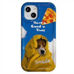 Funda para iPhone con diseño de perro y pizza