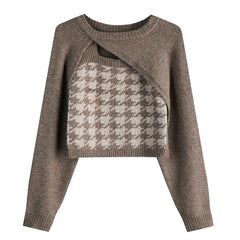 Kombiteil aus Oberteil und Pullover mit Hahnentrittmuster