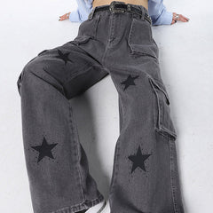 Downtown Girl – Baggy-Jeans mit Sternmuster
