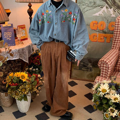 Vintage-Jeanshemd mit Blumenstickerei