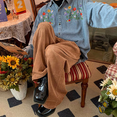 Vintage-Jeanshemd mit Blumenstickerei