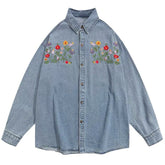 Vintage-Jeanshemd mit Blumenstickerei