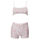 Set aus geripptem Top und Shorts mit Blumenmuster