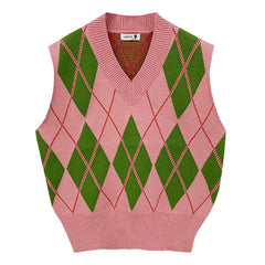 Weste mit Argyle-Muster in Grün und Rosa