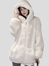 Warm Fluffy Loose White Hoodie for Women