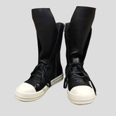 Leather Sneakers Black Round Toe High-top Unisex