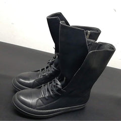 Leather Sneakers Black Round Toe High-top Unisex