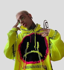 Smiley Gesicht Trauriger Hoodie Y2K Unisex