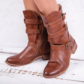 PU Leather Western Boots With Buckles
