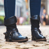 Warm PU Leather Western Boots With Decorative Metal Zipper