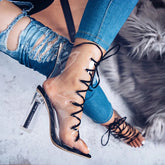 PVC Transparent Vinyl Cross-Tied Sandals With Peep Toe