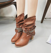 Mid-Calf PU Leather Ankle Boots With Buckles