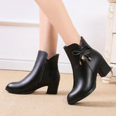 PU Leather Heeled Ankle Boots With Decorative Bow