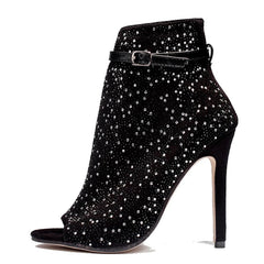 Sandalias de tacón alto con punta abierta y tiras con hebilla