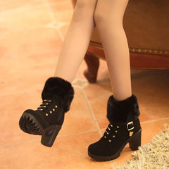 Botines cálidos con tacón de pezuña