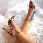 Basic PU Leather Thin-Heeled Sandals With Leopard Pattern
