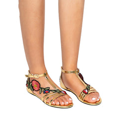 Flache Gladiator-Sandalen mit Blumenstickerei