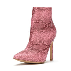 Botines finos de tacón alto de piel sintética con estampado de serpiente