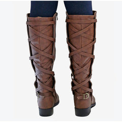 Botas altas informales con cremallera y cordones con hebillas