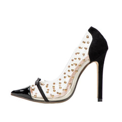 Zapatos de tacón alto con remaches, de PVC, impermeables y con diseño de patchwork