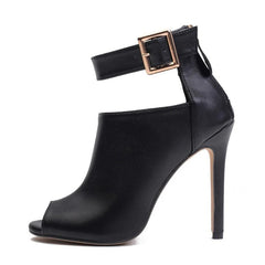 Pumps mit hohem Absatz und Schnallenriemen und Peep Toe