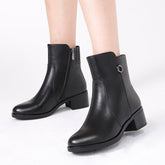 Leather Mid Heels Ankle Boots