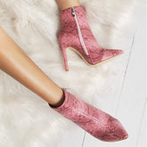 PU Leather Thin High-Heeled Ankle Boots With Snake Pattern