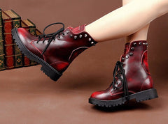 Botas de plataforma con cordones de cuero genuino