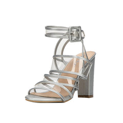 Sandalias de tacón alto transparentes con tiras en el tobillo