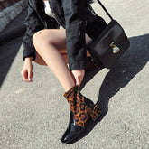 Mid-Heeled Slip-On Ankle Boots With Square Toe