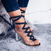 Square-Heeled PVC Transparent Cross-Tied Sandals