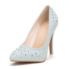 Zapatos de tacón de mezclilla decorados con pedrería