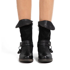 Botas vaqueras cálidas de piel sintética con cremallera metálica decorativa