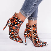 Patent PU Leather High-Heeled Ankle Boots With Geometric Pattern