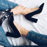 Zapatos de tacón cuadrado liso de ante sintético