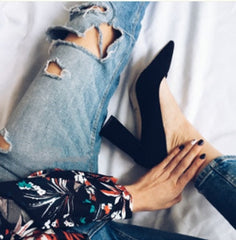 Pumps aus Wildlederimitat mit quadratischem Absatz