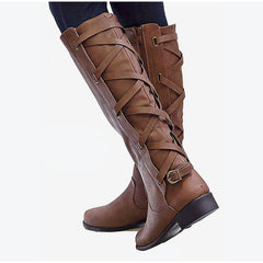 Botas altas informales con cremallera y cordones con hebillas